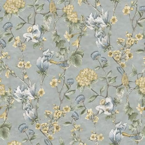 Holden Decor Floral Bird Trail Blue Botanical Wallpaper