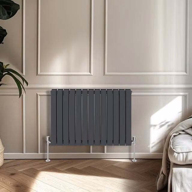 Right Radiators Anthracite Double Panel Flat Panel Horizontal Radiator, Height: 60 cm, Width: 88.4 cm