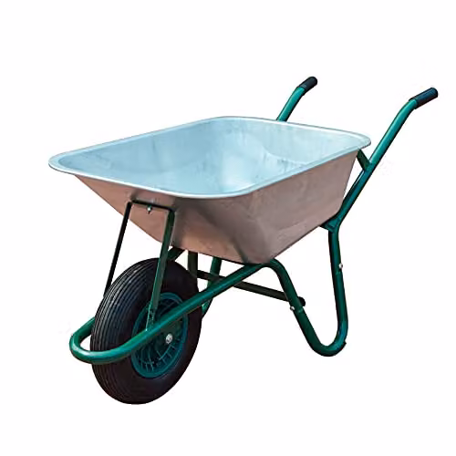 Neo Galvanised Steel Home Garden Wheelbarrow with Pneumatic Tyre, 85L, Silver