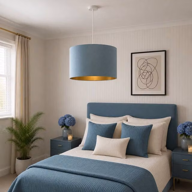 CGC Lighting Nila Luxury Teal Velvet and Gold Round Pendant Drum Lamp Shade – 1