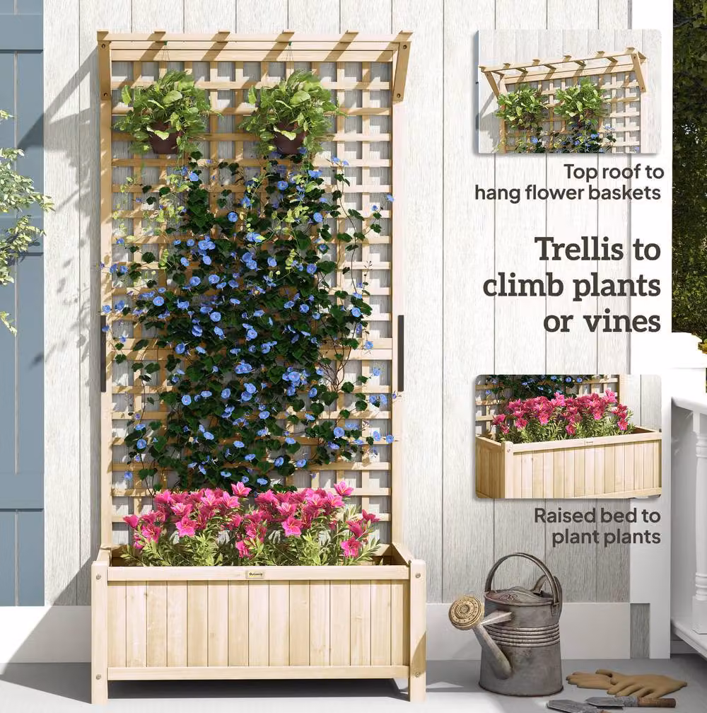 STILVORA Wooden Raised Bed Planter in Beige, H 183.0 x W 83.5 x D 38.0 cm – 6