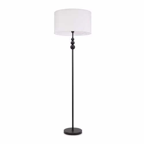 ValueLights Marissa Black Stacked Ball Floor Lamp with White Fabric Drum Shade