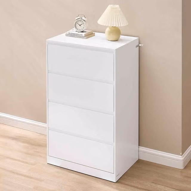The Bazaarist 4 Drawer White Glossy Bedroom Storage Cabinet