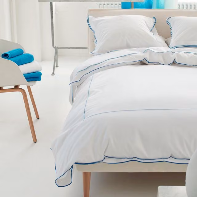 Designers Guild Astor Cotton Percale Duvet Cover and Pillowcase Set in Blue and White