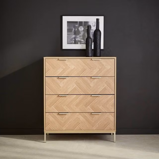 sweeek 4-Drawer Herringbone Chest in Light Brown