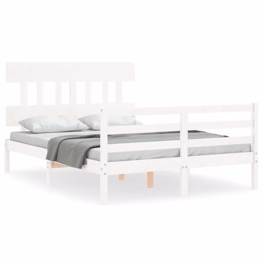 Berkfield Home Solid Wood Bed Frame with Headboard in White, W/D/H: 140 x 190 cm – 2