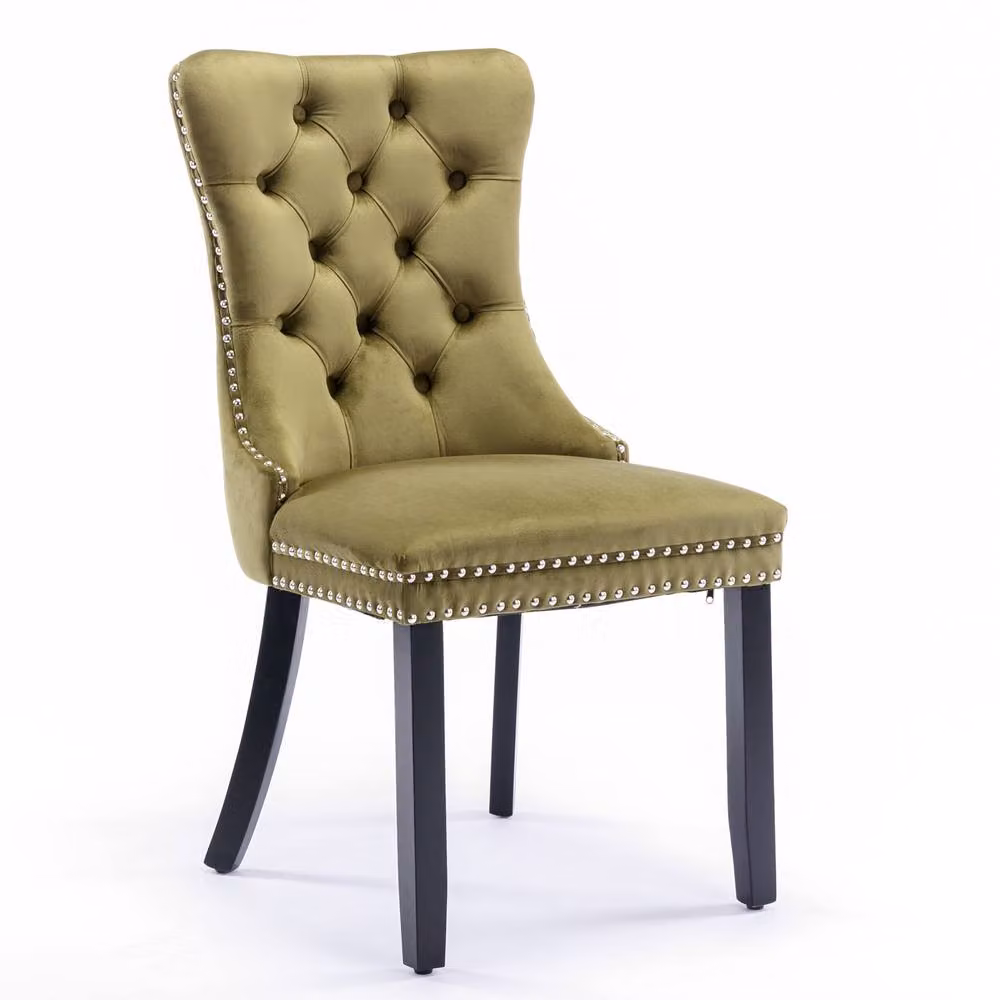 Modern Home Touch Romsey Set of 2 Velvet Upholstered Dining Chairs with Oak Legs and Knocker Ring Back in Green – 4