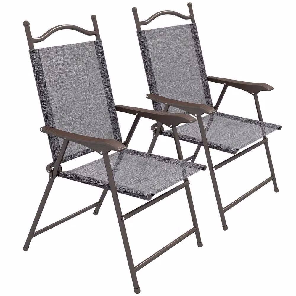 Wyld Haus Hael Set of 2 Grey Folding Garden Chairs with Steel Frames and Mesh Seats – 2