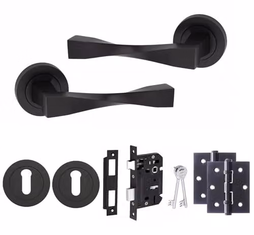 Golden Grace Astrid Twist Door Handle Key Lock Set in Matt Black