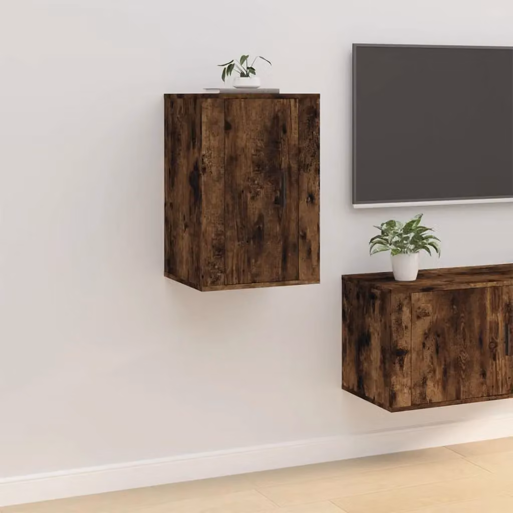 Berkfield Home Set of 2 Wall Mounted TV Cabinets in Smoked Oak Brown, W: 40 cm, D: 34.5 cm, H: 60 cm – 4