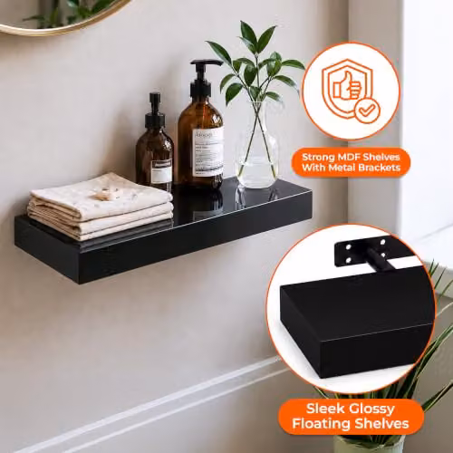 iTrend High Gloss Black Floating Wall Shelf, Pack of 1, Width: 40 cm – 2