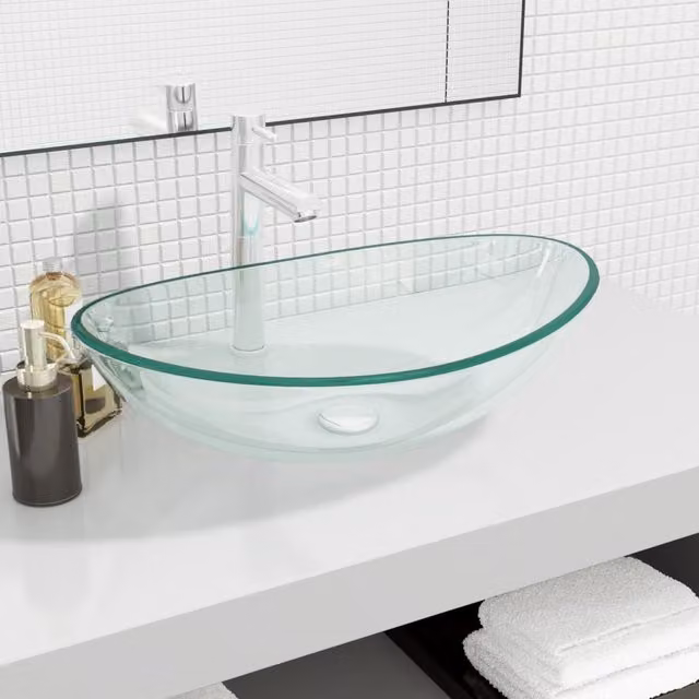 Berkfield Home Tempered Glass Basin in Transparent Black, W: 54.5 cm, D: 35 cm, H: 15.5 cm