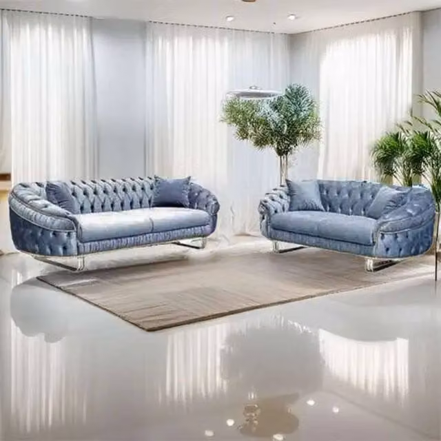 Sliding Wardrobes 4U Cammen 5 Piece Plush Velvet Chesterfield Sofa Set in Grey – 1