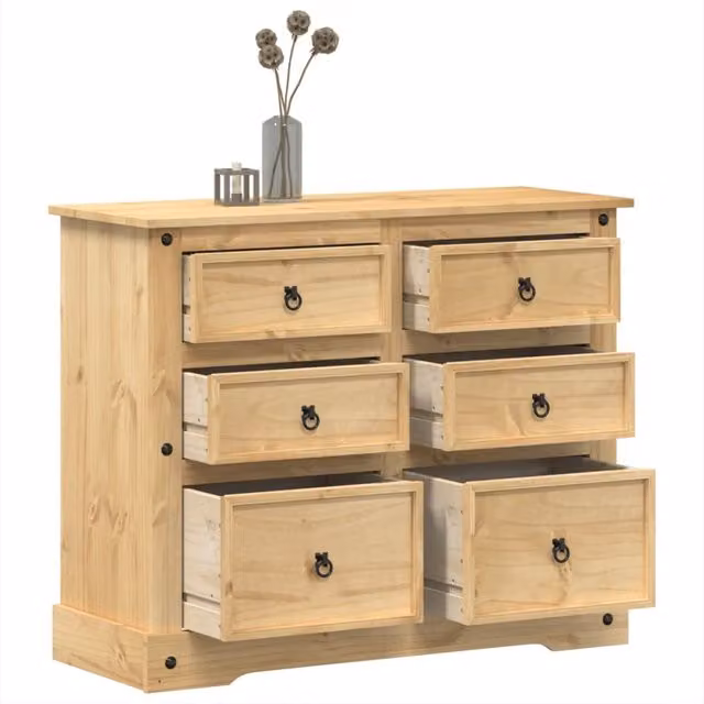 Berkfield Home Corona Chest of Drawers in Brown Solid Wood Pine, W/D/H: 110 x 43 x 91 cm