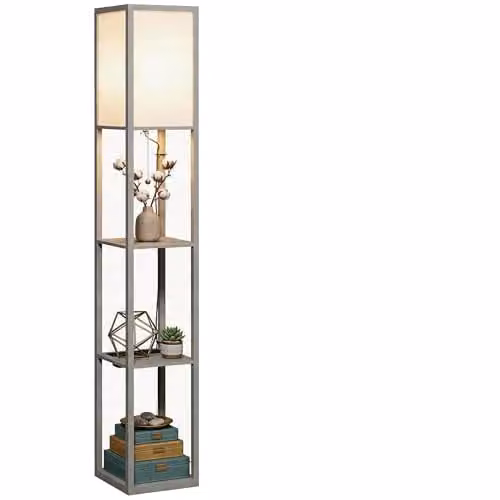 HOMCOM Modern 3-Tier Floor Lamp with Storage Shelves and LED Light in Grey