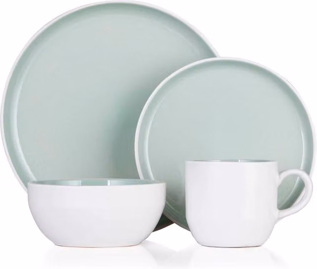 Barbary and Oak 16 Piece Green Stoneware Dinnerware Set
