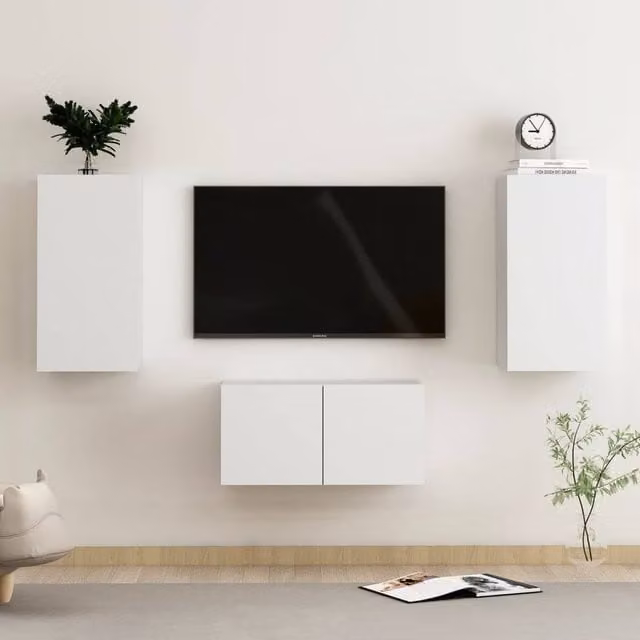 Berkfield Home 3 Piece Modern White MDF TV Cabinet Set for your Living Room