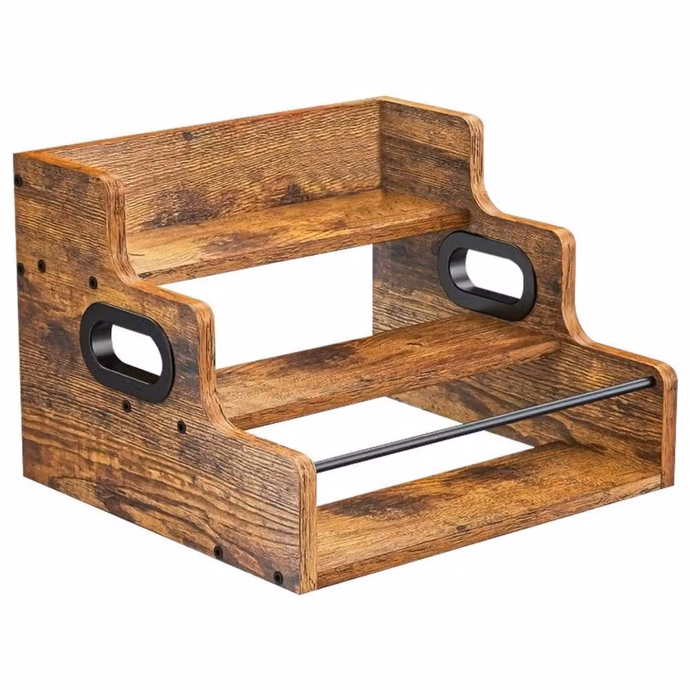 SPETLEK 3-Tier Retro Wood Countertop Liquor Bottle Display Shelf, Brown, W: 100 cm x D: 50 cm x H: 50 cm – 2