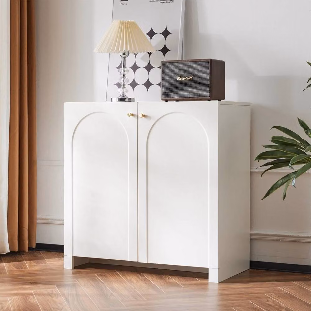 KORVIXA White and Gold Wooden Sideboard Buffet with 2 Door Storage Cabinet, W/D/H: 200 x 50 x 50 cm – 2