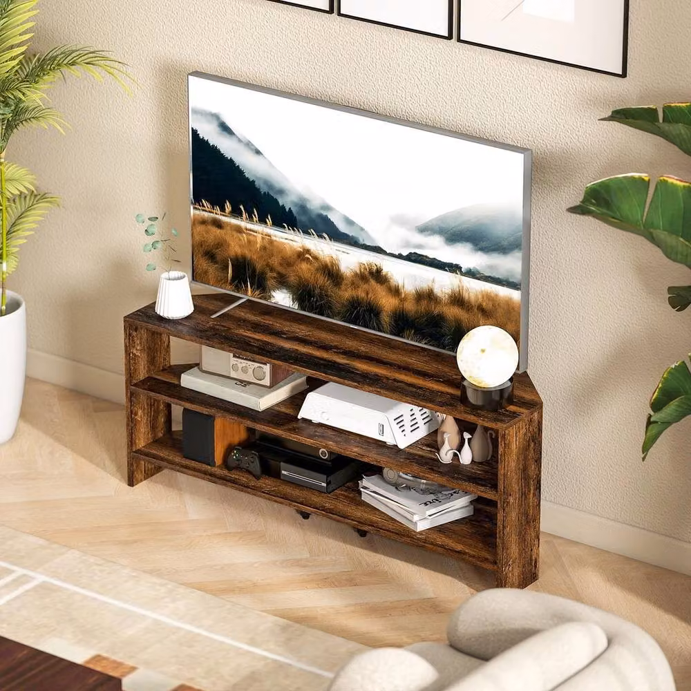 Havendro Rustic Brown Corner TV Stand with Open Shelves, W/D/H: 110 x 36 x 45 cm – 4