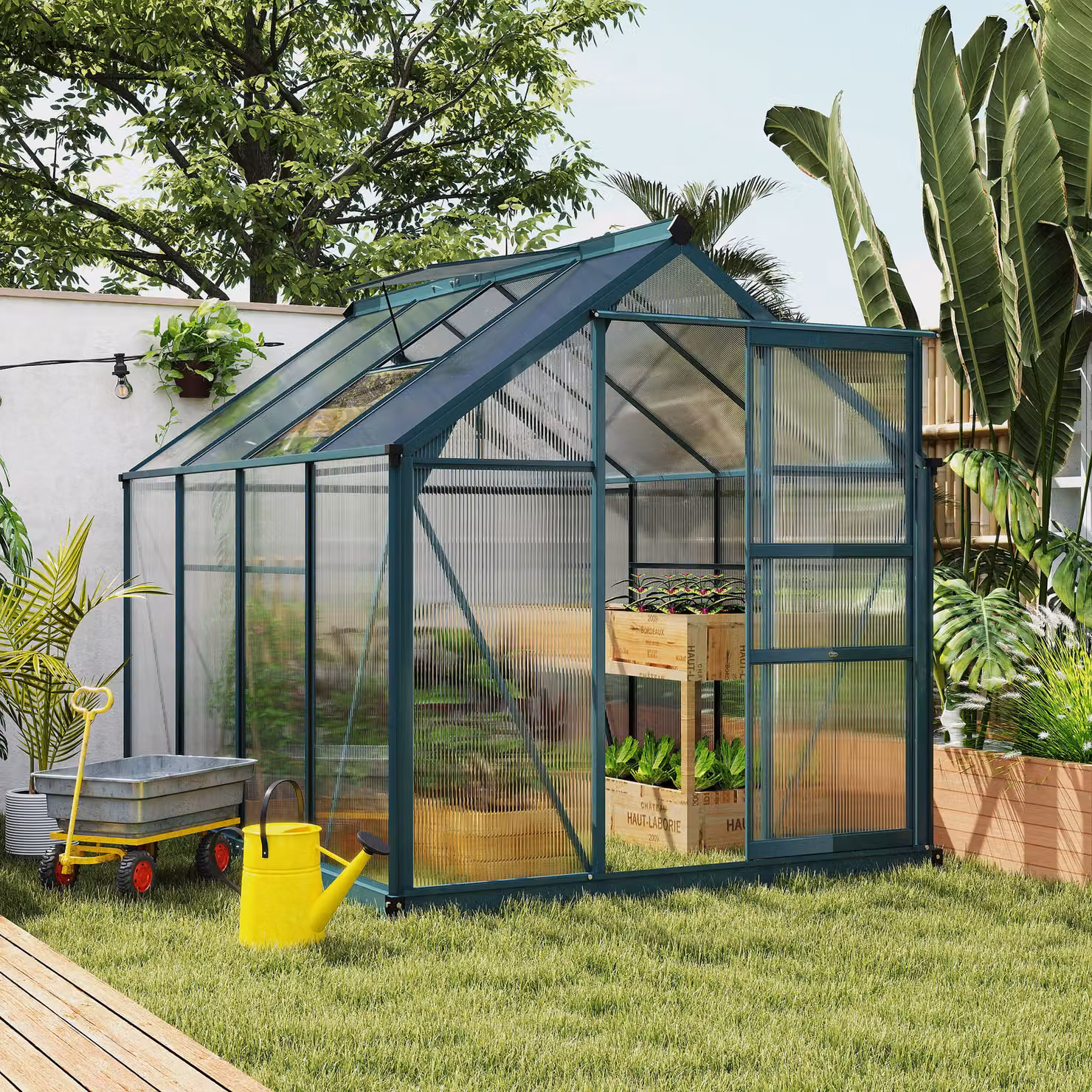 Outsunny Large Walk-In Greenhouse with Aluminium Frame and Sliding Door, Green and Transparent, W/D/H: 183 x 244 x 201 cm – 2