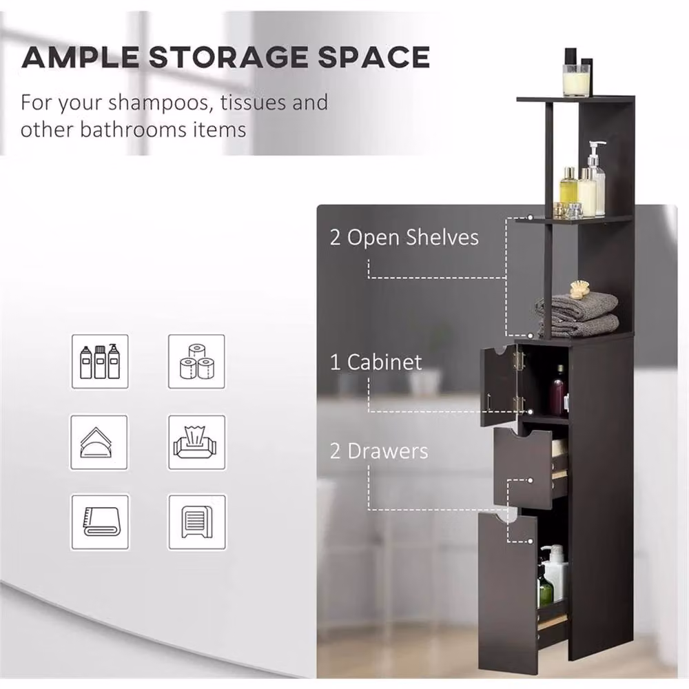 NESTLUNE Black Tall Slim Bathroom Storage Cabinet with Internal Shelves and Hinged Doors – 4