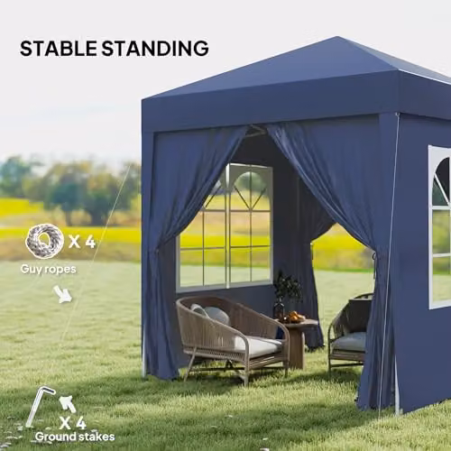 Outsunny Blue Pop Up Garden Gazebo Party Tent Marquee with Windows, W: 200 cm, D: 200 cm, H: 240 cm – 5