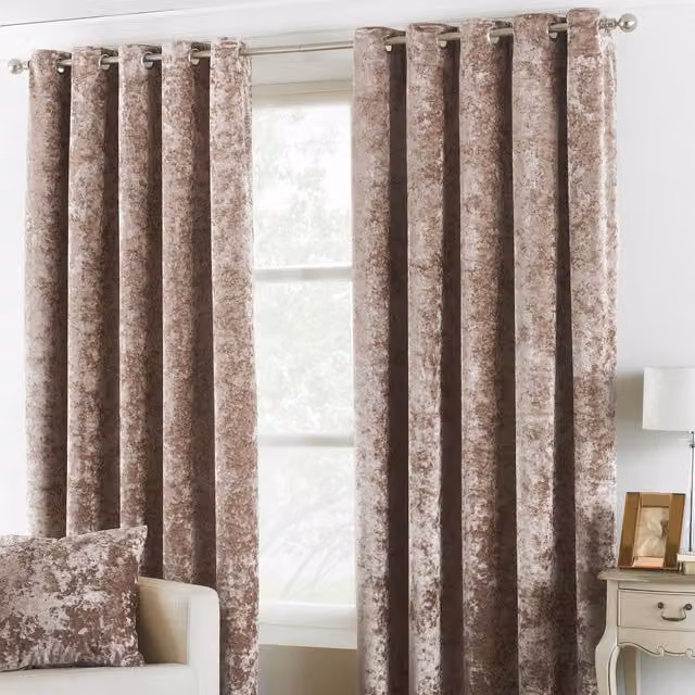 Paoletti Verona Crushed Velvet Eyelet Curtains, Beige and White, Width: 229 cm, Drop: 137 cm – 4