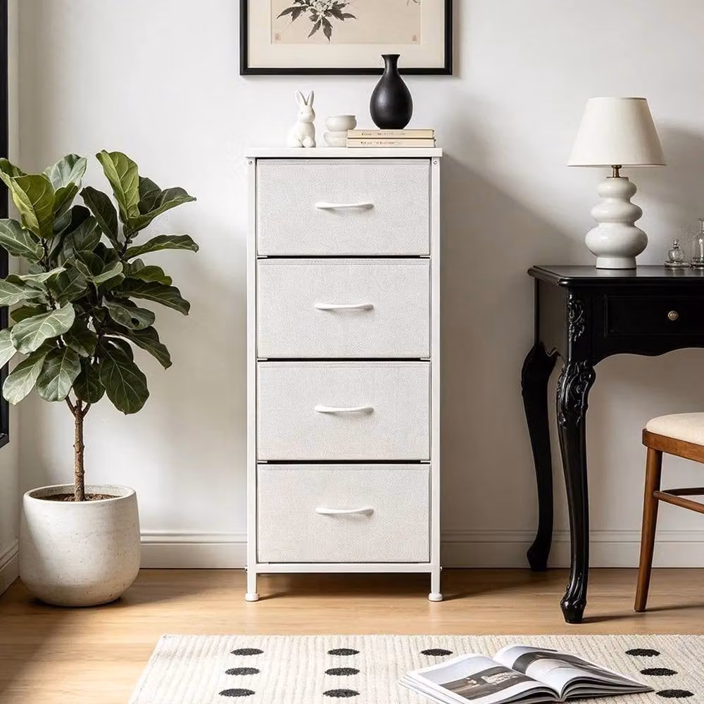 KORVIXA White 4 Drawer Fabric Chest of Drawers Organizer Unit W/D/H: 100 x 100 x 100 cm – 3