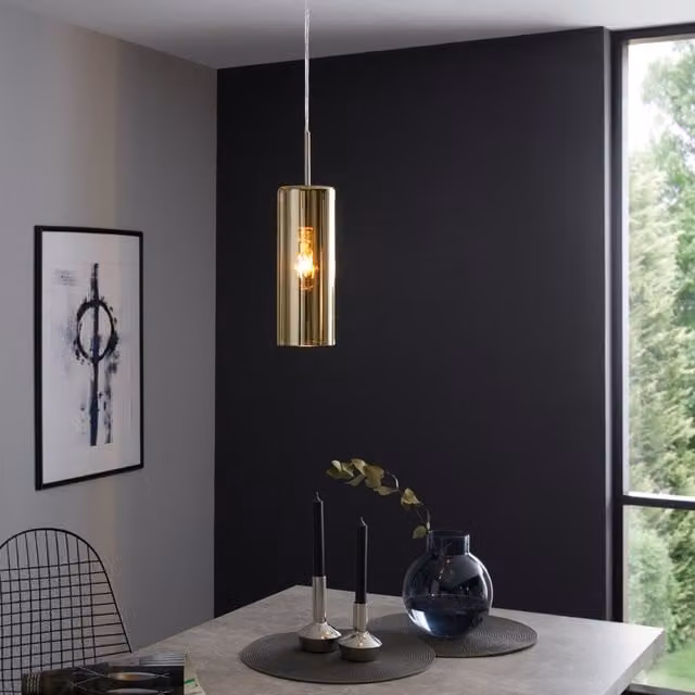 Eglo Selvino Silver Metal and Glass Cylinder Pendant Light