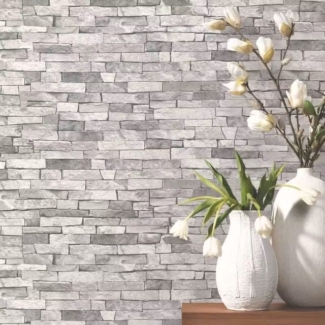 Erismann Grey Stone Slate Effect Abstract Rustic Plain Wallpaper