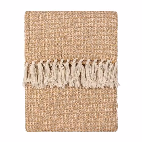 Yard Lorne Waffle Pique Cotton Throw with Fringes in Yellow, W/D/H: 150 x 200 cm – 1