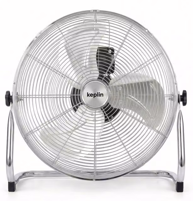 KEPLIN Heavy Duty Floor Fan in Black and Silver, 30 cm Diameter, 3 Speeds with Adjustable Head