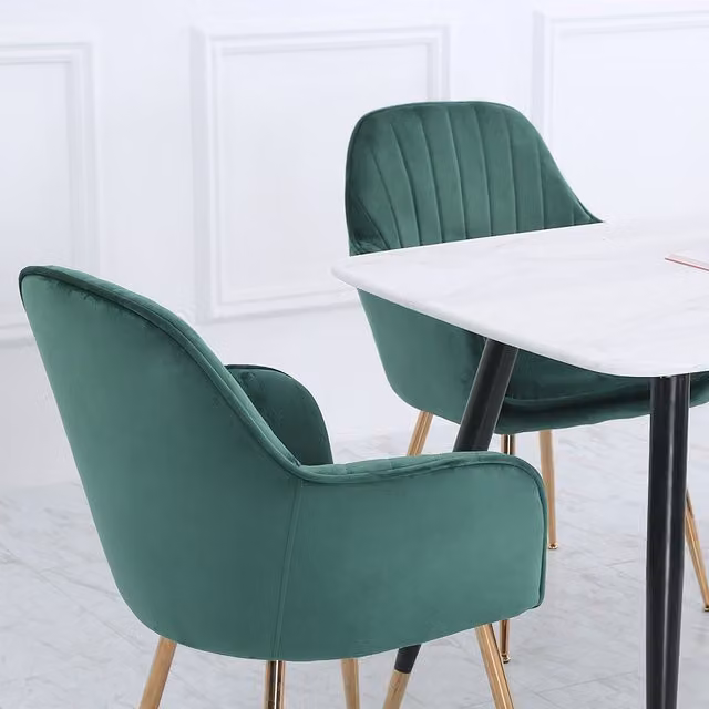 Livingandhome Set of 2 Modern Velvet Dining Armchairs with Armrests in Green and Purple