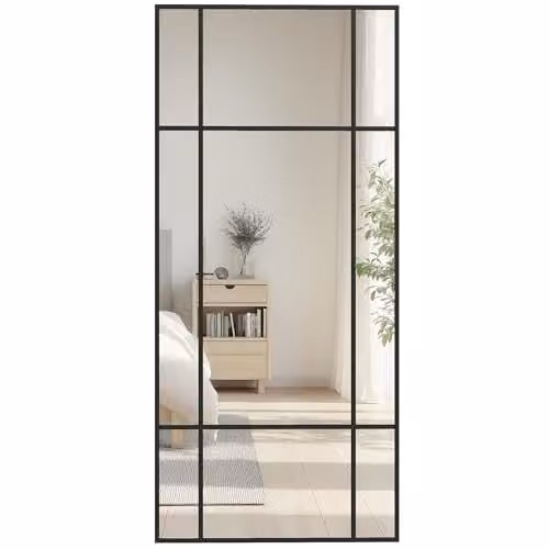 HOMCOM Window Style Rectangular Wall Mirror in Black, W: 110 cm, H: 50 cm – 1
