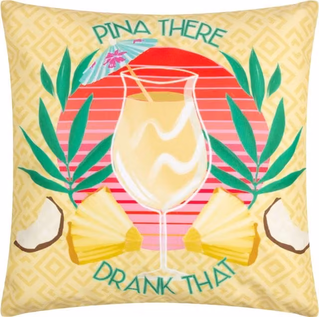 Terrys Pina There Abstract Graphic Outdoor Filled Square Cushion, Yellow and Pink, W/D/H: 43 x 43 x 43 cm