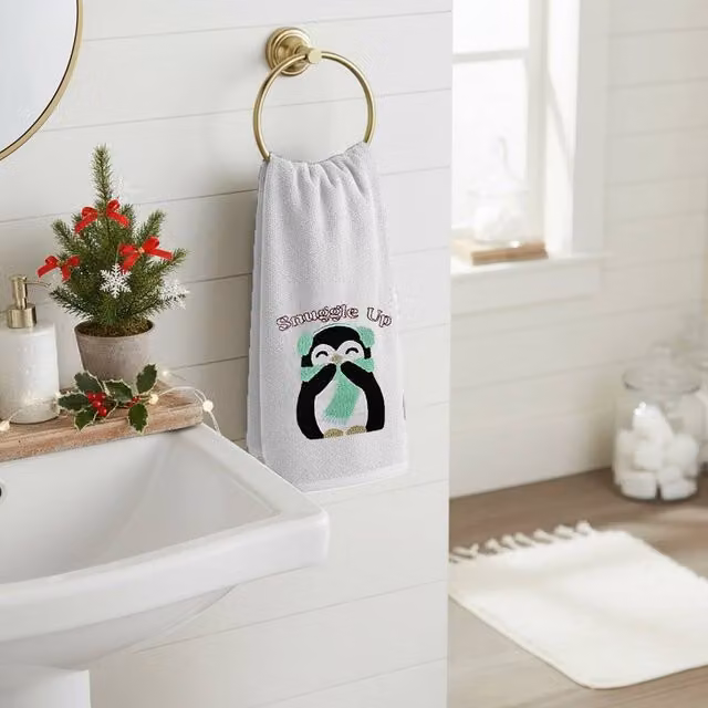 Velosso Penguins Snuggle 2 Pack White Cotton Hand Towels