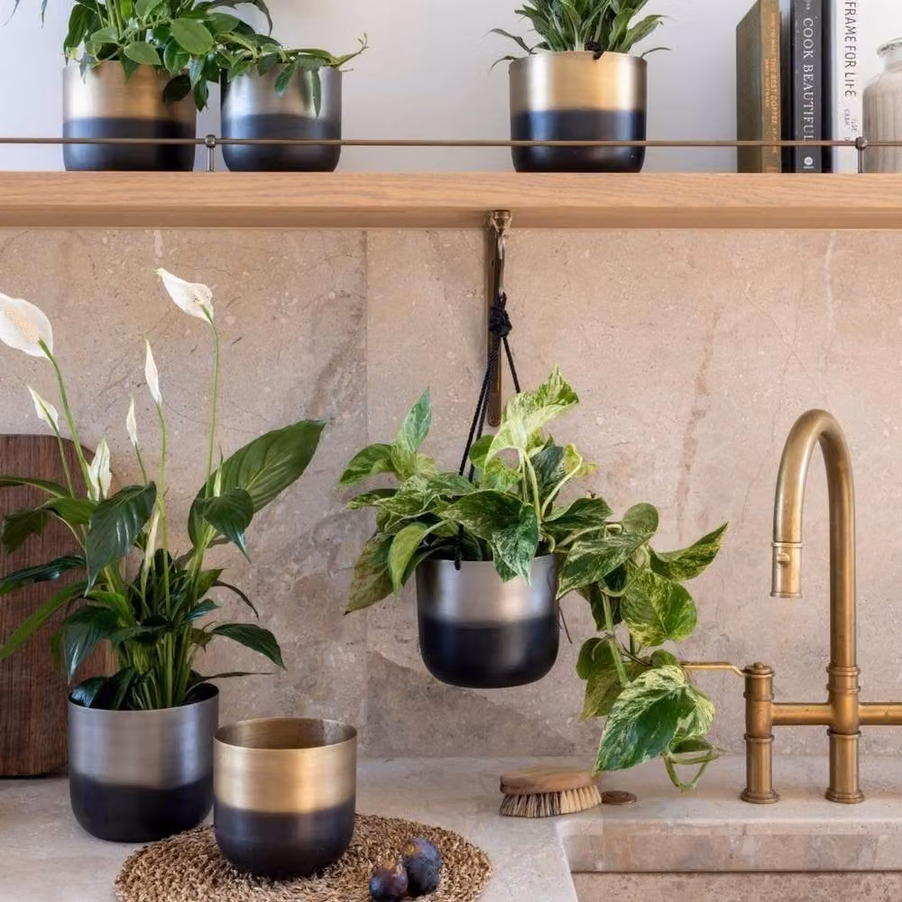 Lemon Pavilion Furniture and Decor Oscar Two Tone Hanging Metal Planters, Set of 2, Gold and Silver, W: 16.5 cm, D: 16.5 cm, H: 15 cm – 3