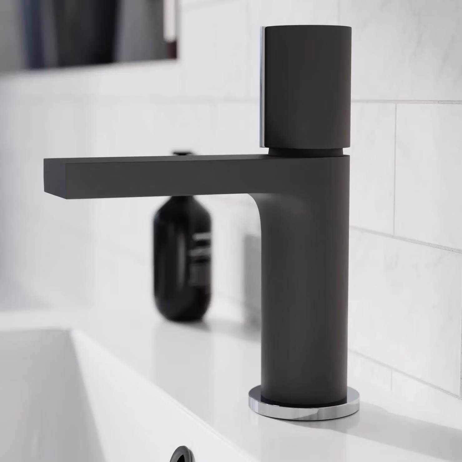 Nes Home Arte Handleless Matt Black Basin Mixer Tap with Brass Core, Deck Mounted – 2