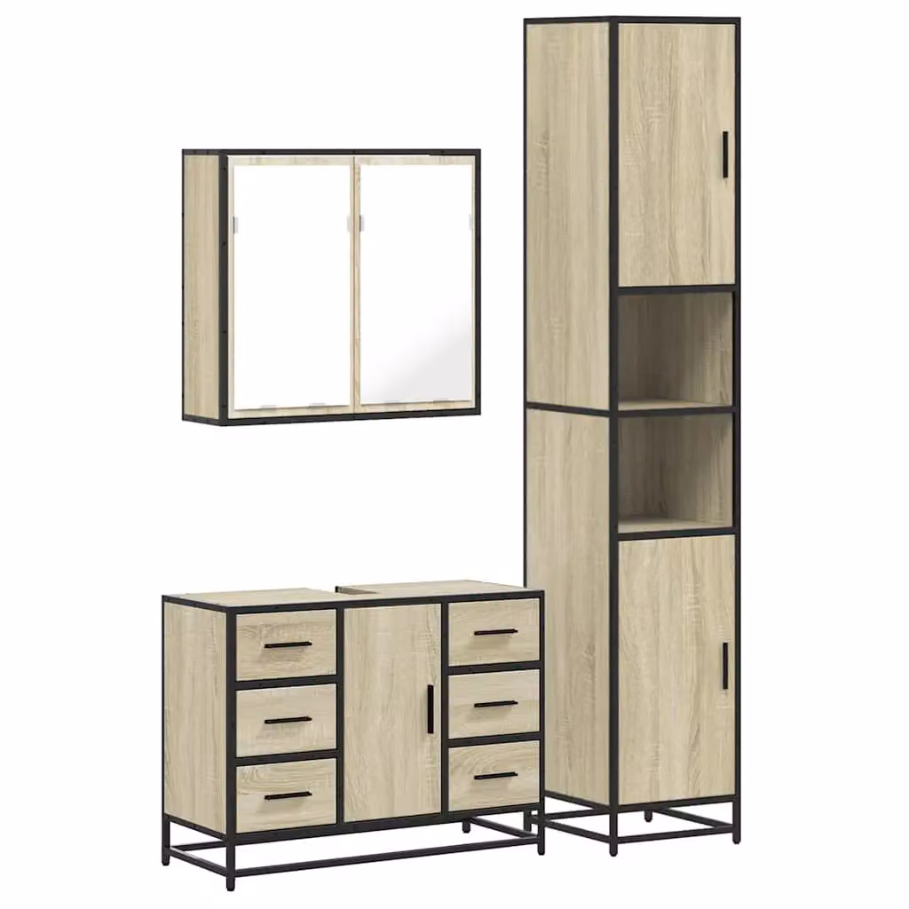 Berkfield Home 3 Piece Industrial Bathroom Furniture Set in Brown Sonoma Oak – 2