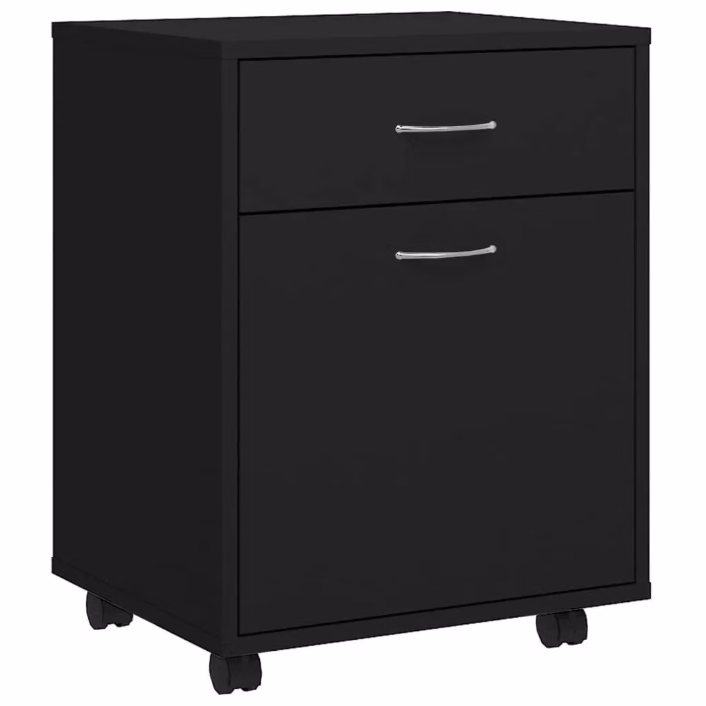Berkfield Home Modern Black Rolling Cabinet with Internal Drawers and Shelves, W/D/H: 45 x 38 x 54 cm – 2