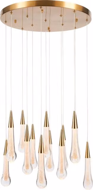 Litecraft Visconte Positano 13 Light Modern Suspended Chandelier in Gold/Brass and Transparent Glass