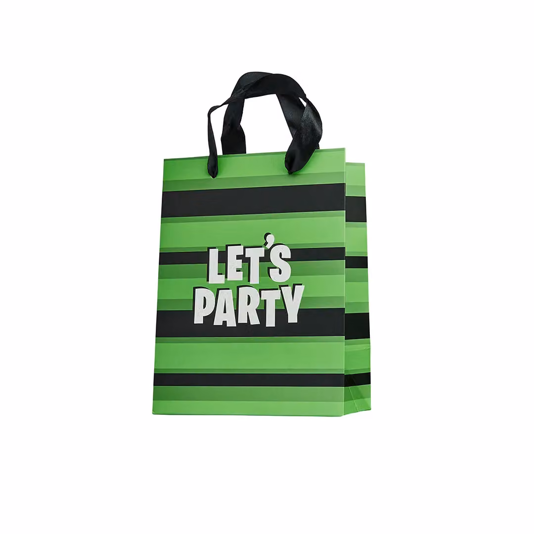 Club Green Striped Lets Party Paper Party Bags, Pack of 5, Multicolour – 2