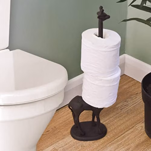mysmartbuy Giraffe Design Freestanding Cast Iron Toilet Paper Holder in Black, Height: 48 cm