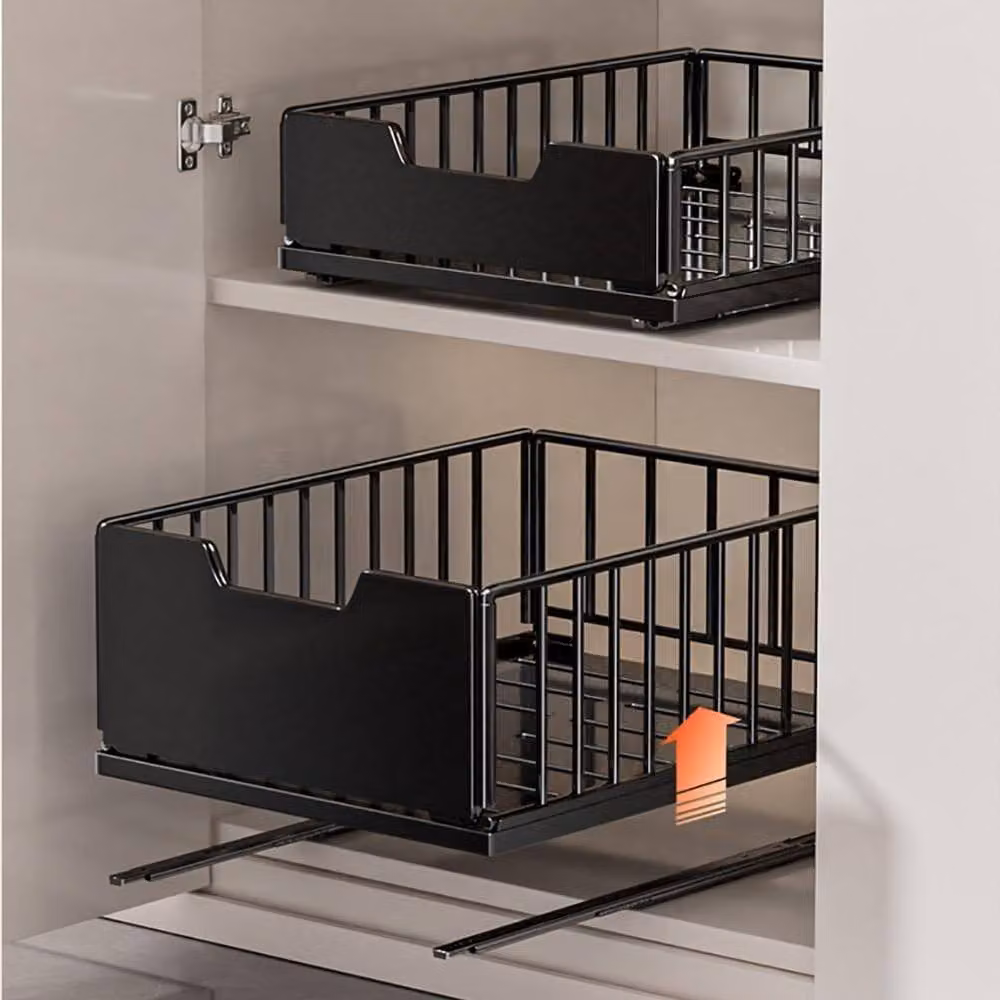 London Boutique Adjustable Metal Pull Out Kitchen Drawer Organizer Basket, Black – 4