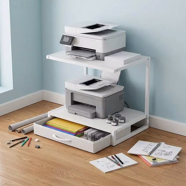EONLION White 2 Tier Desktop Printer Stand and Table with Metal and MDF Construction, Width: 100 cm – 1