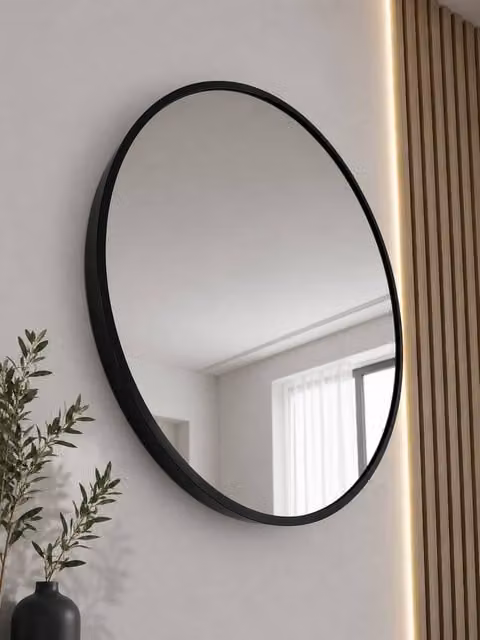 SPOT ON DEALZ Modern Round Black Framed Wall Mirror, Diameter: 50 cm – 1