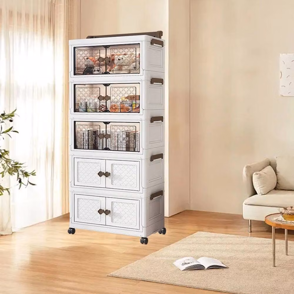 KORVIXA 4-Tier Large Folding Storage Box in White, W: 87 cm, D: 45 cm, H: 23 cm – 4