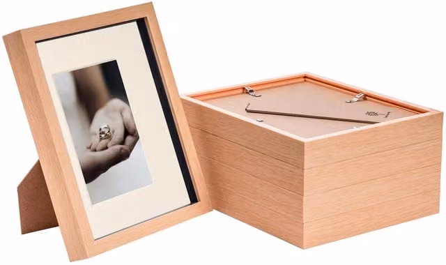 Nicola Spring Pack of 5 Rectangular 3D Box Photo Frames in Light Wood and Beige with 4 x 6 inch Mounts