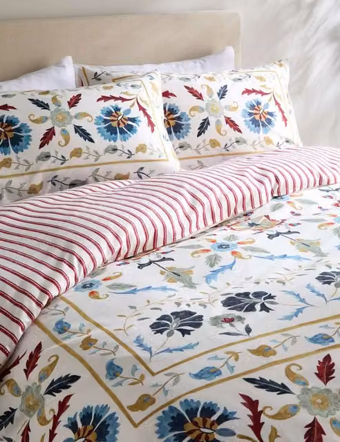 M&S Pure Cotton Percale Suzani Floral Bedding Set, Multicolour, W: 140 cm, L: 200 cm